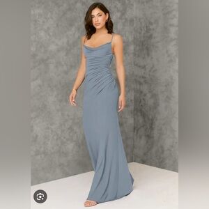 Azazie Beryl Dusty Blue Evening Gown Bridesmaid